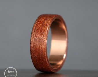 Anillo de madera de caoba con cobre, anillo de compromiso, anillo de boda de la naturaleza, anillo de madera doblada, banda de boda de madera, anillo minimalista, anillo de madera hombres