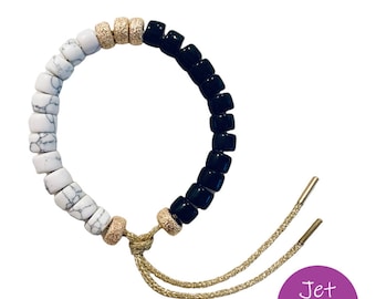 Multi color natural big stone tie on pony bead bracelet with goldtone Florentine finish rondelles