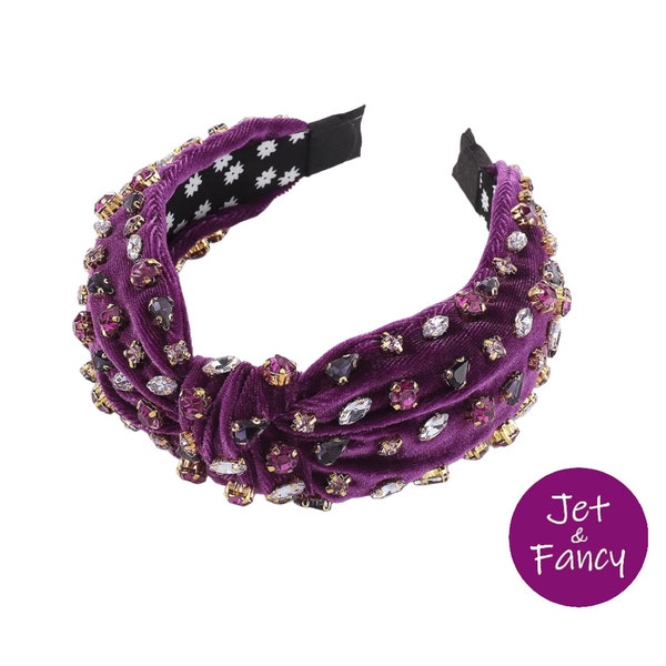 Purple plum velvet embellished knotted headband