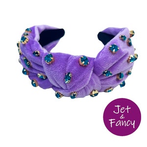 Blue plush velvet embellished knotted headband