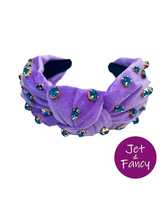 Lele Sadoughi RhinestoneEmbellished Velvet Knotted Headband- Purple Twine and Love | Velour Jeweled Knot Headband | Embellished  main image 3