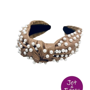 Vegan leather jeweled embellished  knotted headband