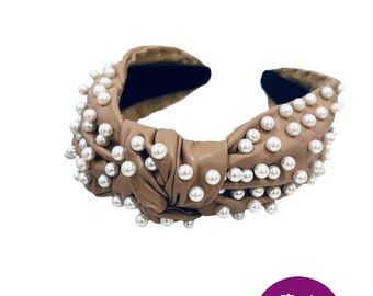 Vegan leather jeweled embellished  knotted headband
