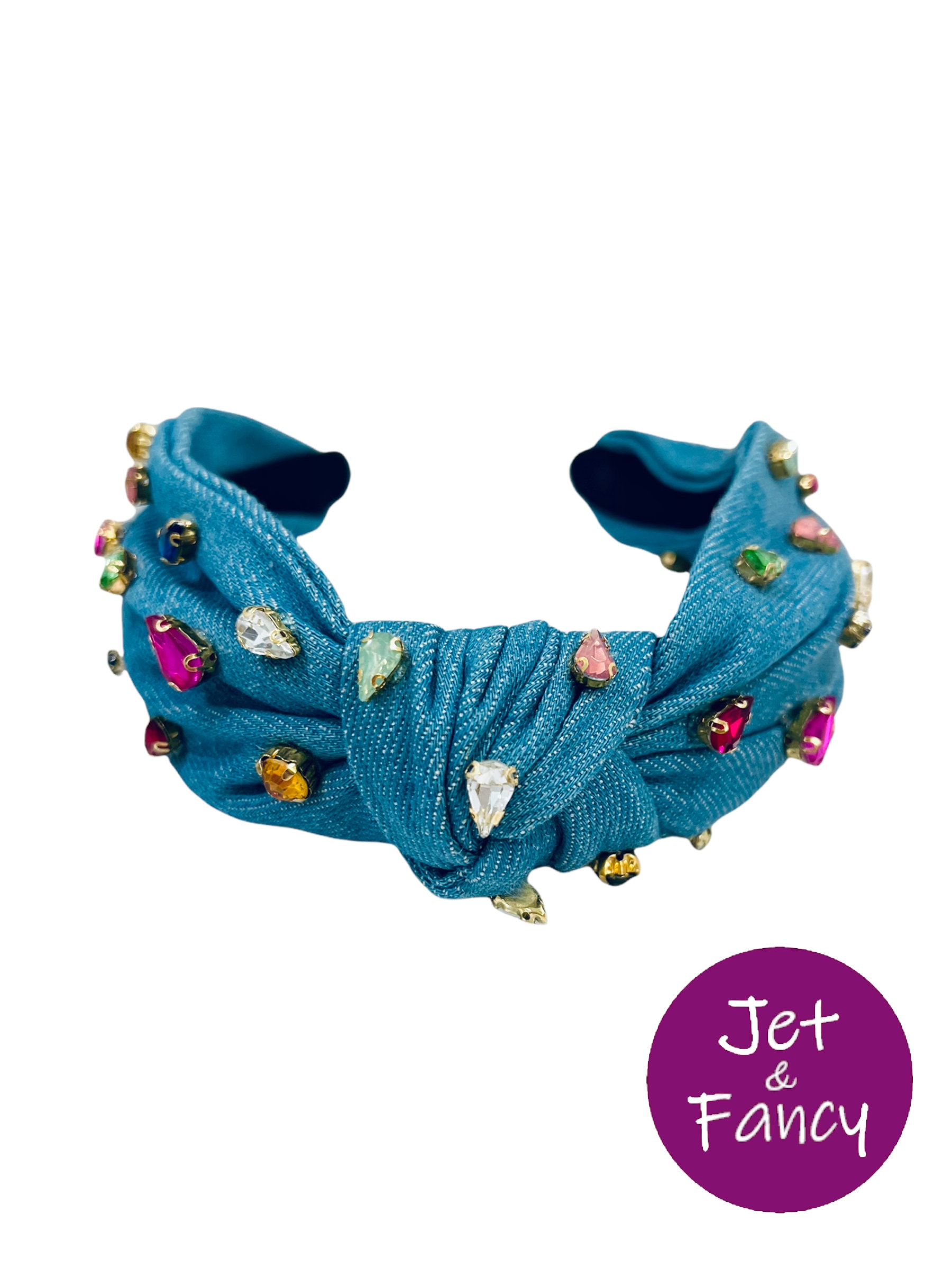Denim Multi Color Jeweled Embellished Jeweled Knotted 