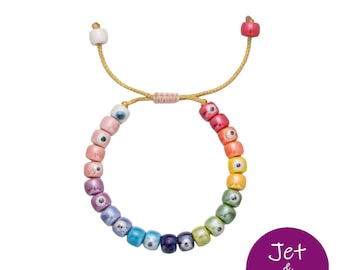 Multi color porcelain pony bead evil eye adjustable  bracelet