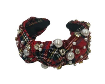 Plaid embellished Christmas knotted headband