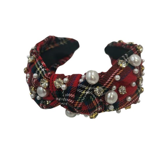 Plaid Embellished Christmas Knotted Headband - Etsy display picture 2