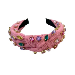 Pink multi color embellished knotted headband