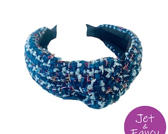 Forest green metallic thread tweed knotted headband