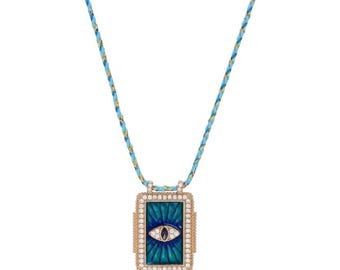 Blue Enamel Evil Eye Scapular Braided Adjustable Corded Necklace
