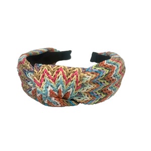Multi color raffia chevron stripe knotted headband