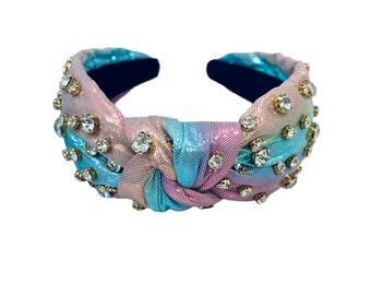 Pastel rainbow chrome jeweled embellished knotted headband
