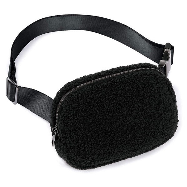 Black Sherpa crossbody belt bag