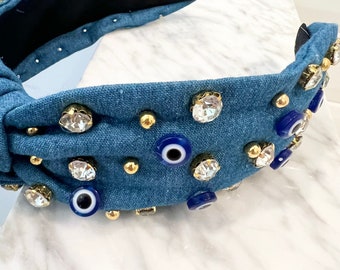 Schwab Jewels Embellished Knotted Headband Hand Sewn Crystals and Charms BLUE Schwab Jewels Accessories for Women - Poshmark main image 3