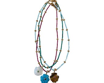 Shell natural gemstone  fish necklace - adjustable 16-18.5”
