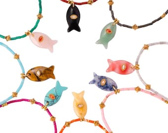 Pesca natural gemstone  fish necklace - adjustable 16-18.5”