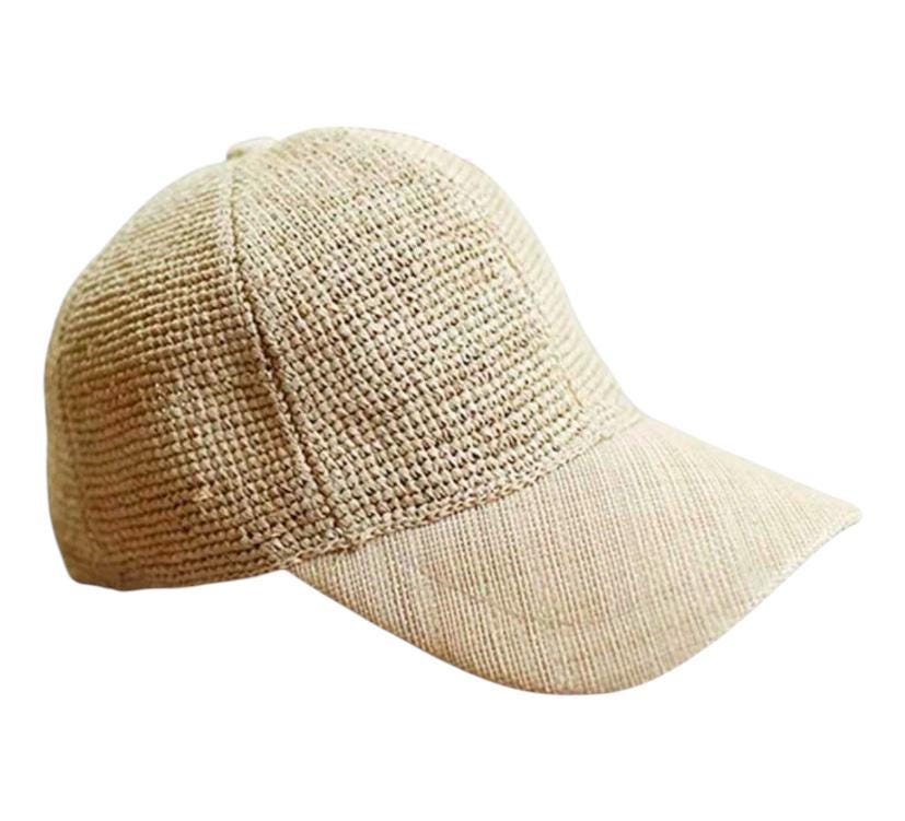 Woven Metallic Gold And Raffia Baseball Cap in Natural Tan Shop Textured Baseball Cap | Unison Label main image 3