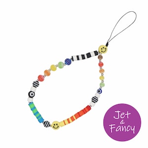 Beaded smiley phone Strap chain , Y2K style