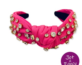 Bright pink jeweled embellished knotted headband