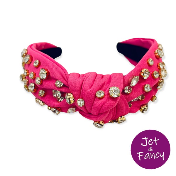 Bright pink jeweled embellished knotted headband