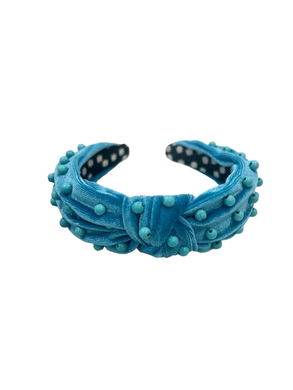 Turquoise Velvet Embellished Knotted Headband - Etsy display picture 3