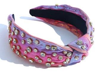 Rainbow chrome jeweled embellished knotted headband