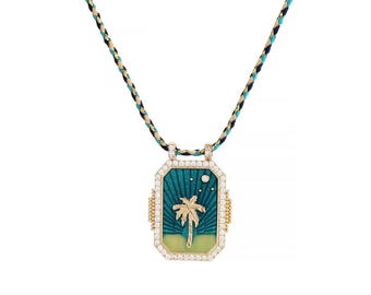 Enamel Palm Tree Scapular Braided Adjustable Corded Necklace