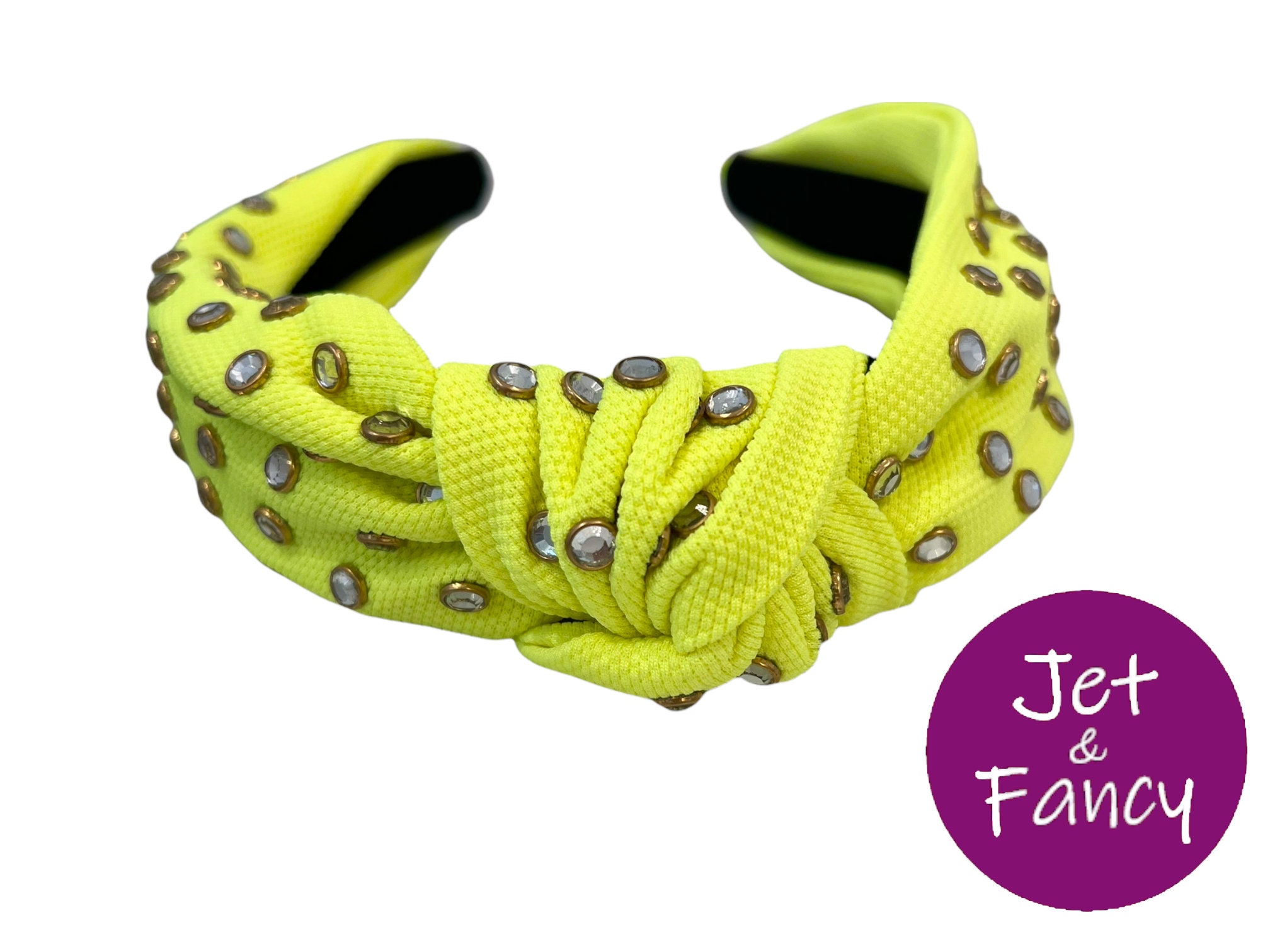 Neon Yellow Embellished Knotted Headband - Etsy display picture 2
