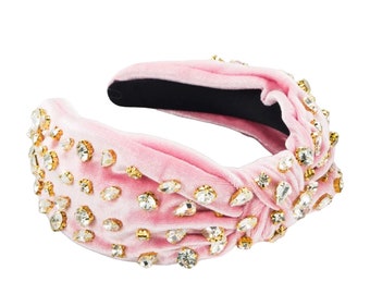 Soft rose velvet embellished knotted headband