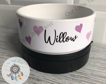 Personalised Ceramic Pet Bowl/Gift/Hearts