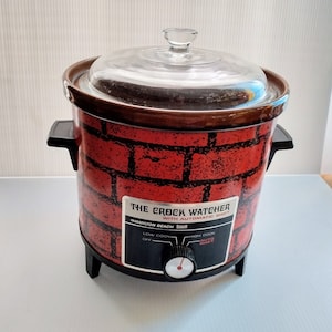 VINTAGE Hamilton Beach Crock Watcher Stoneware Red Brick 4 Qt Glass #449