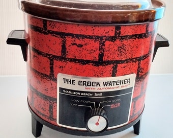 Vtg Hamilton Beach Slow Cooker Crock Watcher Stoneware Red Brick 4 Qt Glass  #449