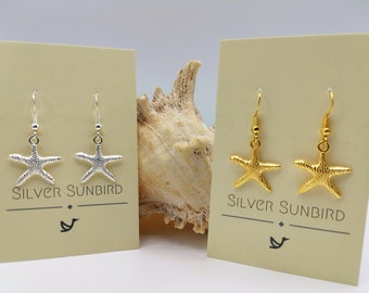 Starfish Earrings, Bohemian Earrings, Fish Earrings, Sterling Silver, Gold Finish, Beach Gift Ideas, Hypoallergenic Earrings