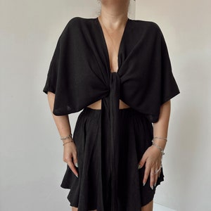 Linen wrap top, Linnen wrap blouse. Linen kimono top. Linen wrap crop top. Wrapped V-neck blouse. Linen wear.Boho wrap top.Resort wear.
