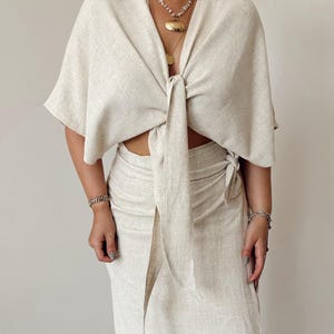Linen wrap top, Linnen wrap blouse. Linen kimono top. Linen wrap crop top. Wrapped V-neck blouse. Linen wear.Boho wrap top.Resort wear.