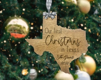 Personalized First Christmas in Texas Ornament | Handmade Wood