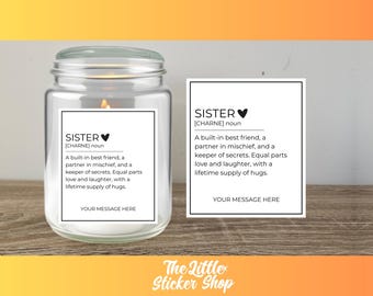 Personalised Sister Candle Label | Candle Sticker, Personalised Candle, Gift for Sister, Photo Candle, Candle for Sister, Sister Definition