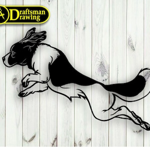 Dog Jumping Wall art  Decor vector drawing file for laser cutting , plasma cutting  ( dxf , dwg , cdr , svg  )  Metalic & Wood CNC machine!