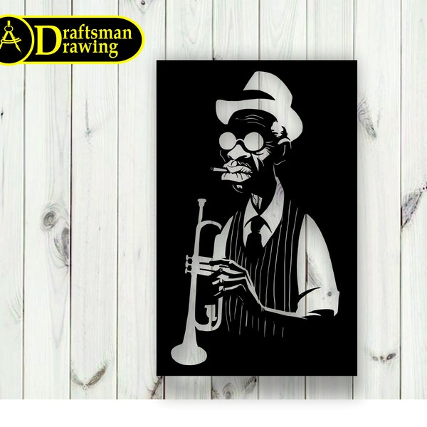 The Trumpet Player Wall art Decor vector drawing file for laser cut , plasma cut( dxf , dwg , cdr , svg ) Metalic & Wood CNC machine