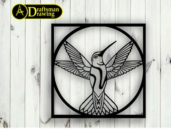 Hummingbird Flower Wall Art, Laser Cut Vector File (dxf, dwg, cdr, svg)
