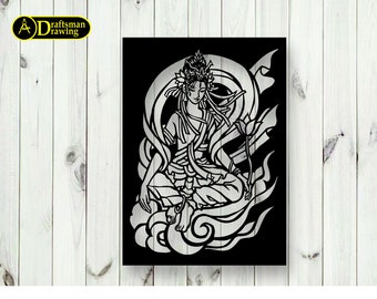 Fichier de dessin Déesse de la Compassion Kuan Yin pour la découpe laser, la découpe plasma (dxf, dwg, ai, cdr, svg) Machine CNC métallique et bois !