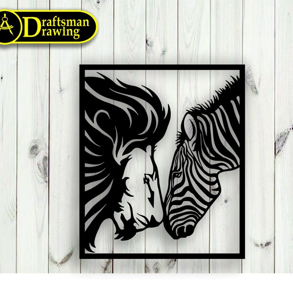 Lion And Zebra Wall art  Decor vector drawing file for laser cutting , plasma cutting( dxf , dwg , cdr , svg )Metalic & Wood CNC machine!