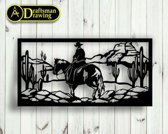 Cowboy Wall art  Decor vector drawing file for laser cutting , plasma cutting( dxf , dwg , cdr , svg )Metalic & Wood CNC machine!