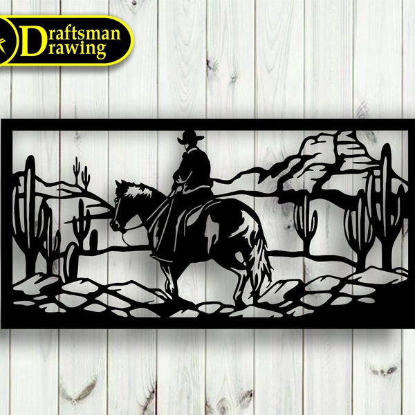 Cowboy Wall art  Decor vector drawing file for laser cutting , plasma cutting( dxf , dwg , cdr , svg )Metalic & Wood CNC machine!