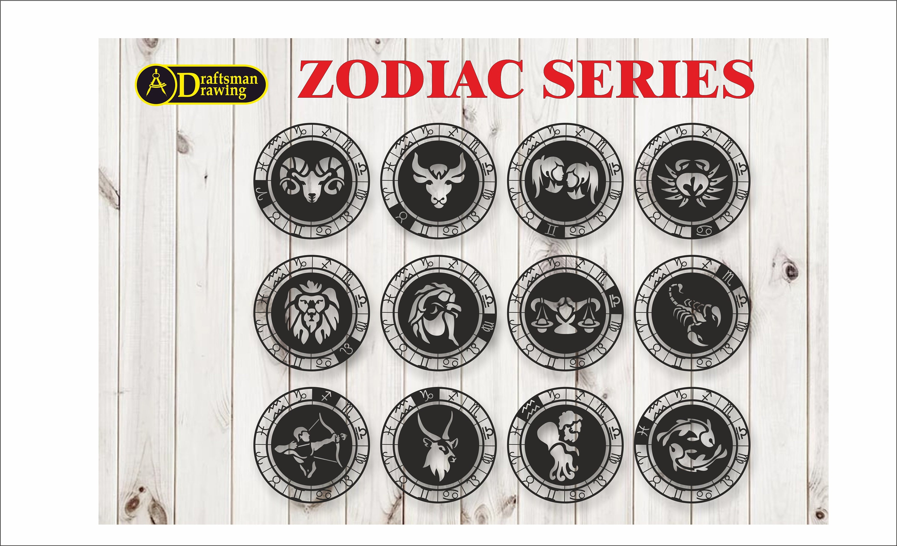 Zodiac Horoscopes Series  Wall art  Decor vector file for laser cutting , plasma cutting  ( dxf , dwg , cdr , svg )    Metalic & Wood CNC