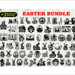 May include: A collection of 48 black and white Easter-themed SVG cut files featuring bunnies, eggs, baskets, and other spring-themed designs. The designs are perfect for creating crafts, decorations, and more.