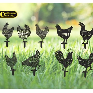 Rooster Garden Stakes (9 pcs ) High Quality vector drawing file for laser cutting , plasma cutting ( dxf , dwg , cdr , svg )