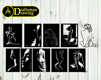Woman Silhouette (10 pcs) Wall Art Pack  Decorvector file for laser cutting , plasma cutting  ( dxf , dwg , ai , cdr , svg )   CNC machine!