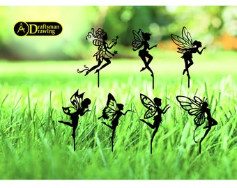 Fairy Garden Stakes  (7 pcs)  vector drawing file for laser cutting , plasma cutting