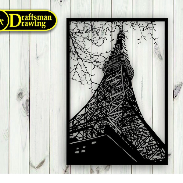 Art mural tour Eiffel, fichier vectoriel découpé au laser (téléchargement numérique)